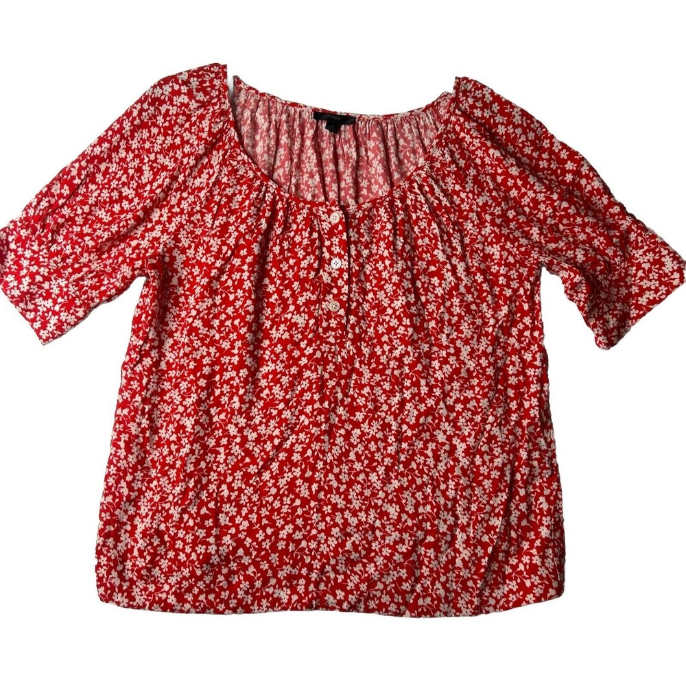 J.Crew Women’s S Red Floral Blouse Career Summercore artsy peasant *flaws Slim